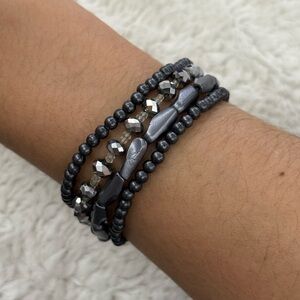 Elegant Silver Beaded Bracelet Set